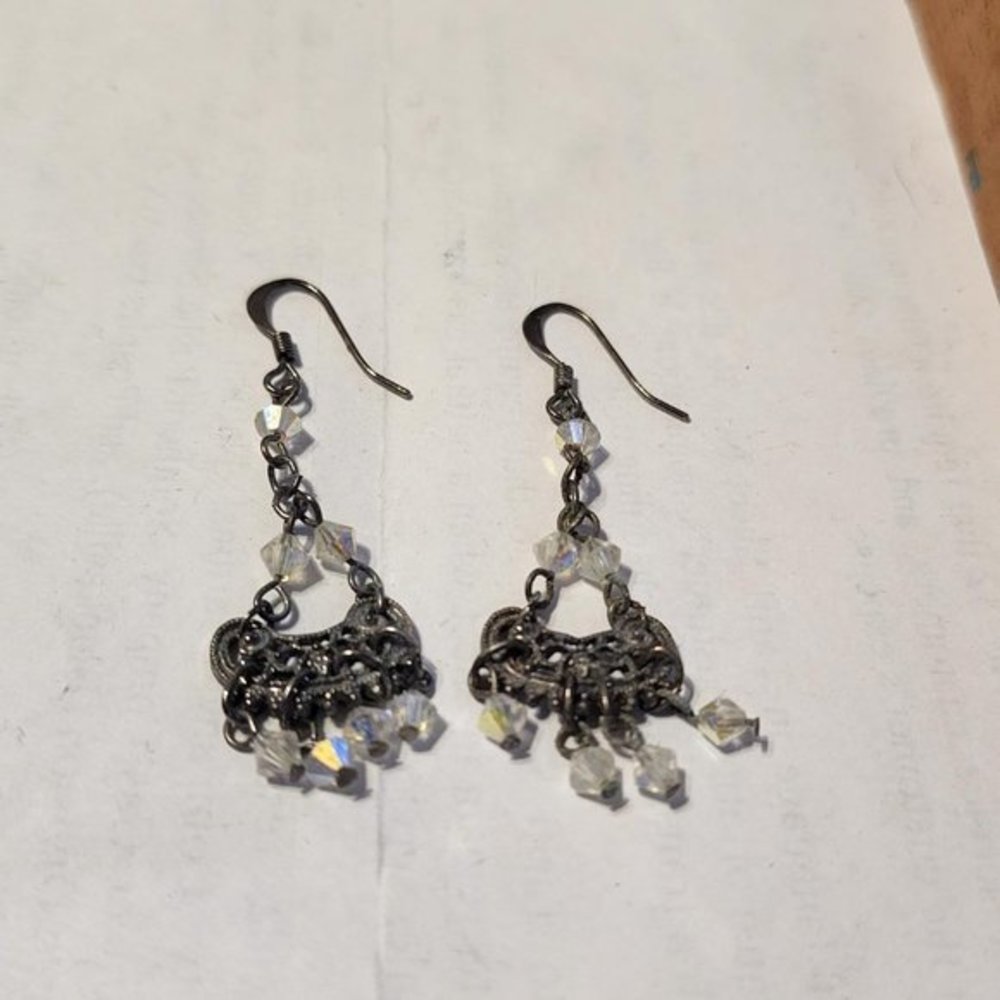 Chandelier Dangle Earrings‎ -  Silver with White Beads
